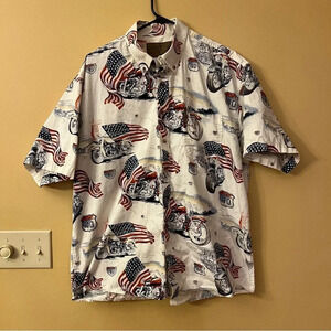 VTG North River Outfitters Men's MOTORCYCLE USA FLAG HIGHWAY Shirt Size XL